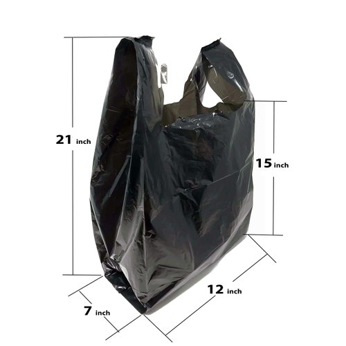 Homerite Grocery Shopping Plastic T-shirt Bags Plain 12" x 7" x 21" (Black, 150)