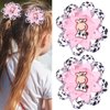 Funny Moo Cow Hair Clips Cute Cow Print Hair Clip White Pink Curly Flower Hair Pins Bowknot Grosgrain Ribbon Hair Alligator Clips Toddler Girl Hair Accessories for Baby Shower Party 2Pcs