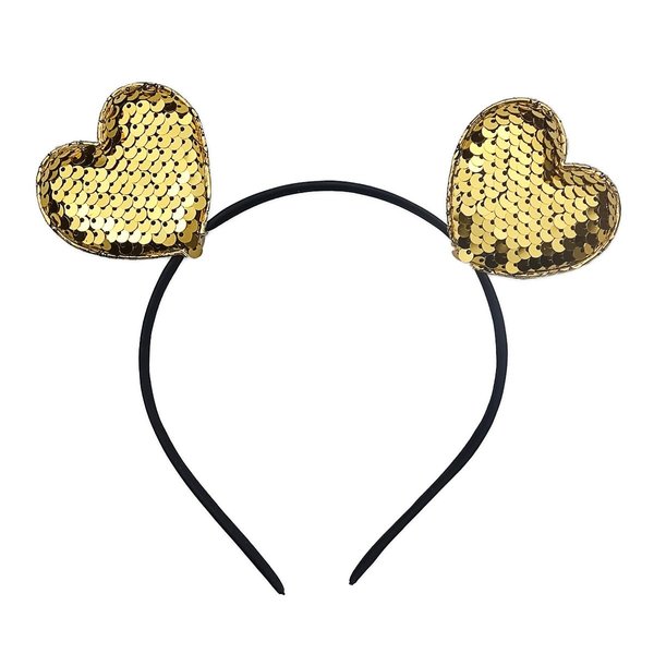 Valentines Day Headband Yellow Glitter Heart Headband Sequin Heart Shape Hair Band Head Boppers Wedding Hair Hoop Party Hair Accessories for Women Girls Valentine's Day New Year Birthday Gift, 1Pack