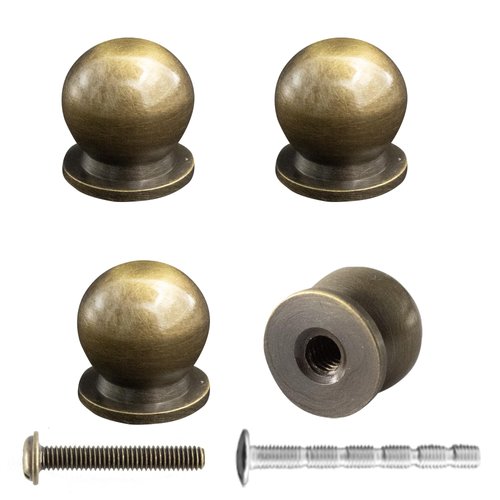 AUXBC Mini Round Solid Brass Knobs, 1/2 Inch (14mm) Diameter Antique Metal Cabinet Drawer Pulls, Modern Kitchen Dresser Handle Knobs for Kitchen, Jewelry Box with Screws, Bronze, 4PCS