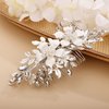 Chargances Bridal Flower Crystal Hair Comb Wedding Leaf Rhinestone Hair Side Comb Vintage Big Flower Handmade Hair Accessories for Bridesmaid Prom Flower Girls (Silver)