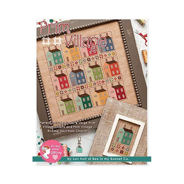 Six Mile Cross Stitch Pattern, Prim Village W/Enamel Charm