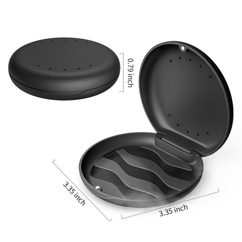 Annhua Denture Case Orthodontic Retainer Case with Vent Holes, Dental Mouthguard Container Aligner Case Slim with Magnetic Closure for Household|Travel|Office - Black