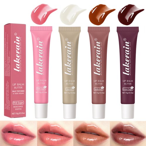 4 Color Glossy Lip Butter Balm, Moisturizing Lip Gloss Butter Non Sticky High Shiny Finish Lip Glow Oil, Natural Plumping Lip Tint Lip Care & Repair Lip Mask for Soft & Smooth & Protect Dry Lip