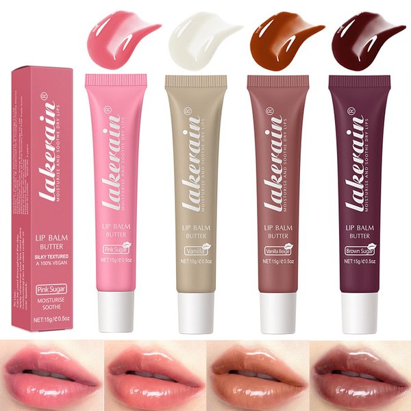 4 Color Glossy Lip Butter Balm, Moisturizing Lip Gloss Butter Non Sticky High Shiny Finish Lip Glow Oil, Natural Plumping Lip Tint Lip Care & Repair Lip Mask for Soft & Smooth & Protect Dry Lip