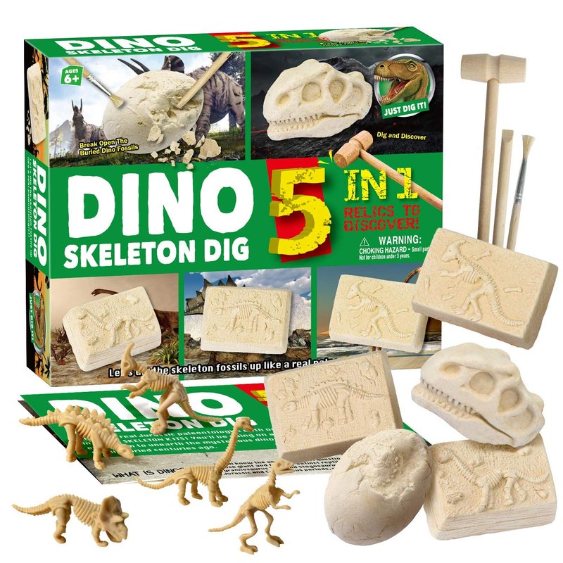 EDUMAN 5-in-1 Dinosaur Fossil Digging Kit for Kids, Dig Up 5 Dino ...