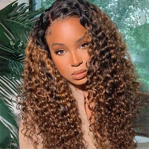 Sunber 12A Ombre Brown Curly Human Hair 3 Bundles 100% Brazilian Virgin Jerry Curly Human Hair Extensions Brown Highlight Weaves Piano Color (12 14 16) Inch Two Tone FB30 Brown Color