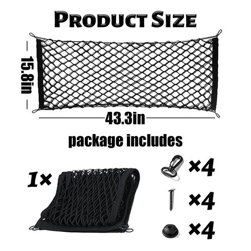 Cargo Net Stretchable, Adjustable Elastic Trunk Cargo Organizer Net Storage Organizer Net with Hooks, Universal Car Accessory for Cars, Trucks, SUVs