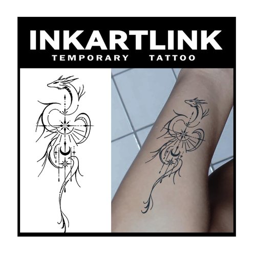 INKARTLINK Tattoo Tech, 2 Sheets Medium Semi Permanent Tattoo, Adult Art Design Temporary Tattoos, Lasts 1-2 Weeks, Waterproof, Realistic Look, No Adhesive, No Reflection (Elf Dragon Design)