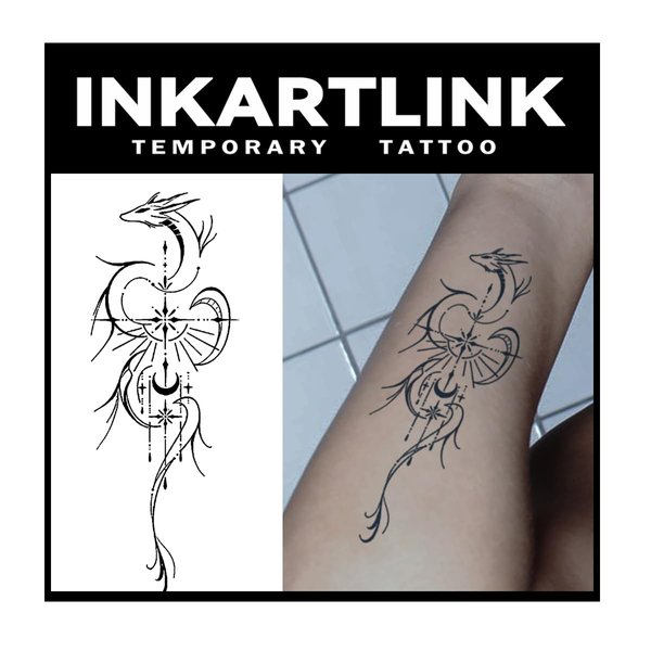 INKARTLINK Tattoo Tech, 2 Sheets Medium Semi Permanent Tattoo, Adult Art Design Temporary Tattoos, Lasts 1-2 Weeks, Waterproof, Realistic Look, No Adhesive, No Reflection (Elf Dragon Design)