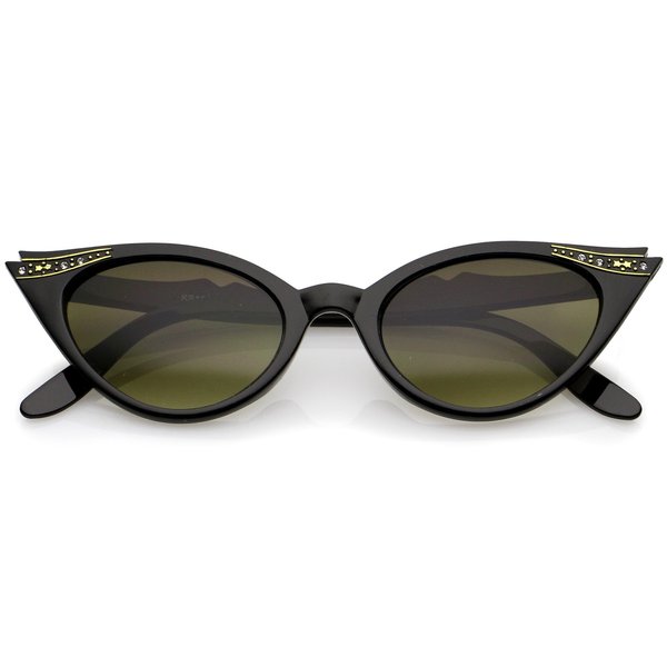 zeroUV 50s Vintage Cat Eye Sunglasses for Women UV400 Embellished with Rhinestones, Pinup Girl and Rockabilly Accessories, Fashionable Retro Jeweled Glasses 50mm (Black)