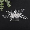 Teyglen Flower Bride Wedding Hair Comb Bridal Pearl Flower Hair Piece Silver Rhinestone Headpiece Crystal Side Comb Decorative Hair Accessories for Women Girls