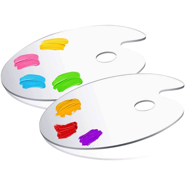 2 Pack of Clear Paint Palettes for Acrylic Painting, 12x8 French Style Oval Plexiglass Transparent Art Paint Pallet Holder Tray for Artist Painter