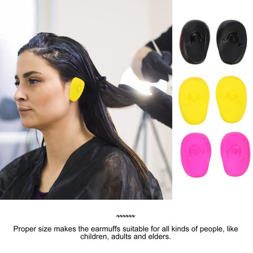 SOLUSTRE 6Pcs Professional Ear Protectors Plastic Hair Dye Earmuffs Waterproof Ear Covers for Hair Dyeing Washing Hairdressing, Black& Pink& Yellow