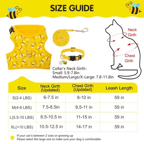 BINGPET Cat Harness with Leash Escape Proof - Fashionable Mesh Cat Dog Walking Harness Leads, Adjustable for Kitties Puppies Small Animals