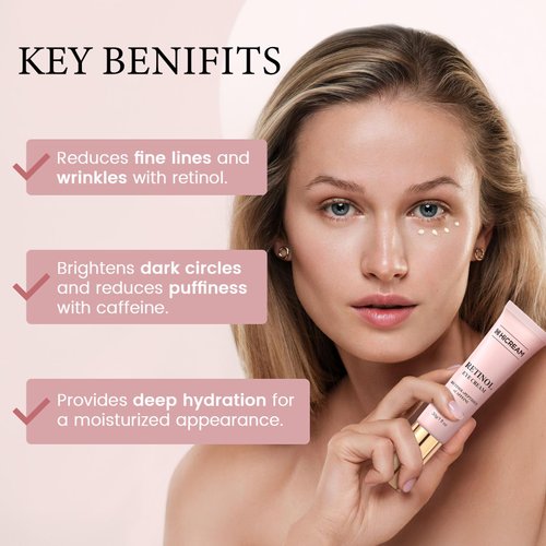 Hicream Eye Cream for Fine Lines, Wrinkles, Dark Circles & Puffiness – Anti-Aging Under Eye Cream with Retinol & Caffeine – Hydrating & Smoothing – Gentle Formula for All Skin Types, 1 fl. oz HCR4859