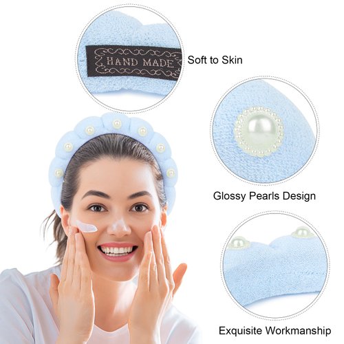 Ondder Pearl Blue Makeup Headband Spa Headband for Washing Face Sponge Face Wash Headband Soft Skin Care Headbands Hair Band Puffy Skincare Headband for Women Facial Make Up Hair Headband Head Bands
