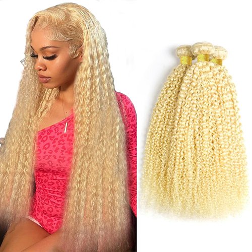Blonde Human Hair Bundles 613 Curly Human Hair Bundles Brazilian Virgin Remy Hair Extensions Double Weft Blonde Kinky Curly Human Hair Bundles 613 Bundles Human Hair Weave 26 26 26 inch