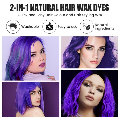 ZENTANMEI Temporary Hair Color Wax Hair Coloring Styling Wax Colored 4.23.Oz Each Neutral Hair Wax Clay Mud Matte Long-Lasting Definition Hairstyle Cream (Purple)