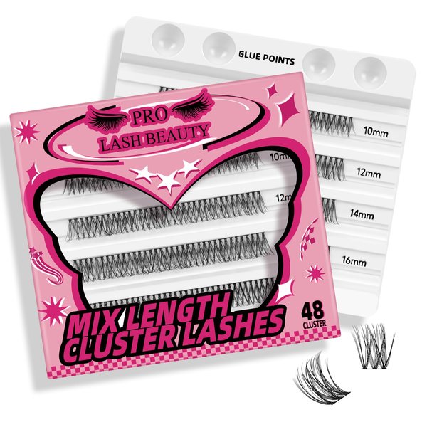 PRO Lash Clusters, 48 Pcs Individual Cluster Lashes DIY Lash Extension 10-16mm Eyelash Clusters Volume Wispy Lashes Super Thin Band Reusable Soft & Comfortable(Candid,C-10-16mix)