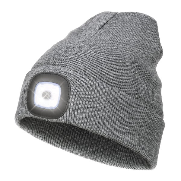 Rechargeable LED Beanie Hat with 4 Lights - Unisex Winter Knit Cap with USB Flashlight for Men and Women