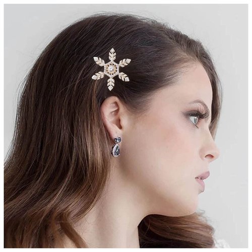 Andelaisi Boho Snowflake Hair Clip Gold Crystal Hair Barrettes Vintage Crystal Hairpin Barrette Sparkly Cz Hair Pins Hairclip Crystal Wedding Hair Barrette Decorative Hair Accessories for Women