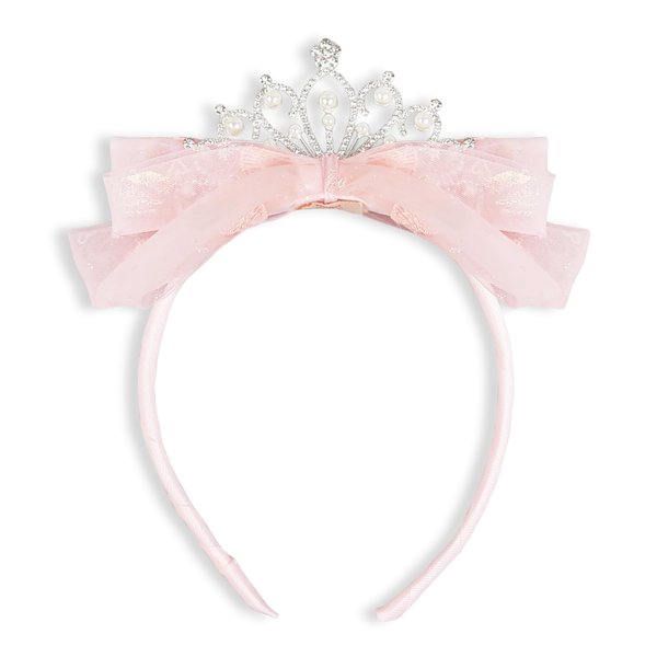 Huachi Girls Princess Tiara Crown Headbands Cute Tulle Bow Tiaras Birthday Headband for Girl Tiaras Crowns Head Band Party Fairy Costume Hair Accessories (Pink)