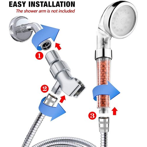 PRUGNA LED Shower Head with Hose and Shower Arm Bracket, High-Pressure Filter Handheld Shower for Repair Dry Skin and Hair Loss - 7 Colors Change Cyclically