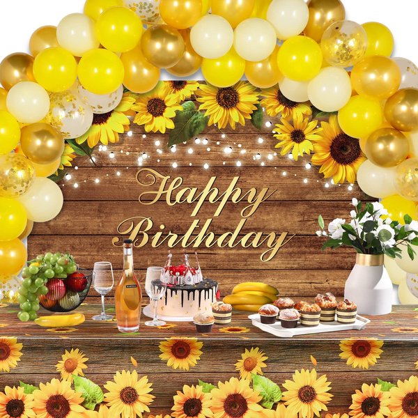 Sunflower Birthday Party Decorations Supplies Sunflower Balloon Arch Kit Include Backdrop Banner Sunflower Tablecloths Balloons Garland for Sunflower Theme Wedding Birthday Party Decor
