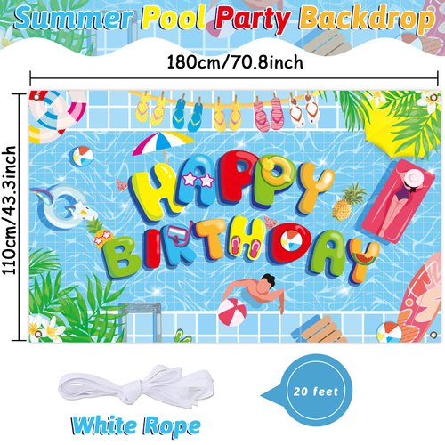 Pool Party Backdrop for Summer Decoration Beach Ball Party Banner Photography Background Hawaiian Holiday Kids Baby Shower Birthday Party Gift Supplies Decoration