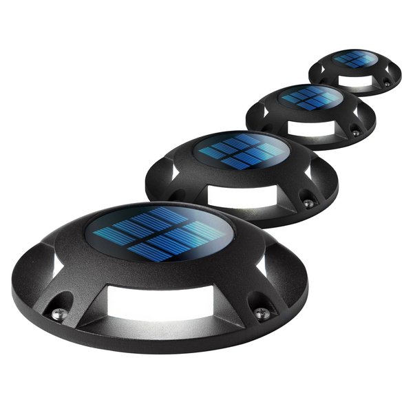 Home Zone Security 4 Packs Solar Deck Light Outdoor 20 Lumens Waterproof Weather Resistant, No Wiring, Auto On Sensor Fence Light, Durable Aluminum Plastic Case for Decor Step Pathway Backyard Garden
