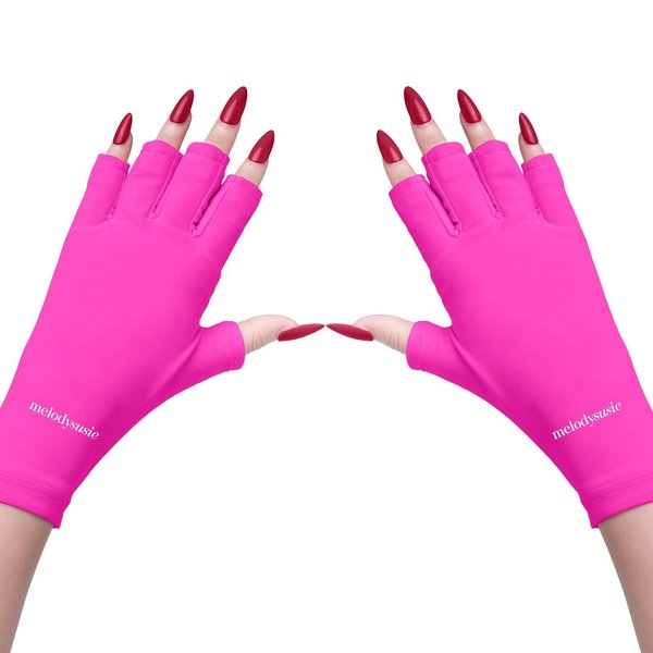 MelodySusie UV Gloves for Gel Nail Lamp, Professional Protection for Manicures, Nail Art Skin Care Fingerless Glove Protect Hands (Rose)