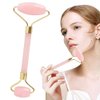 TOP-VRA Jade Roller,Rose Quartz Roller for Face,Jade Skincare Tool,Jade Facial Roller,Eye Roller Anti Aging Jade Massager Roller Slimming Healing Chakra Tool A-Rose Quartz (Golden)