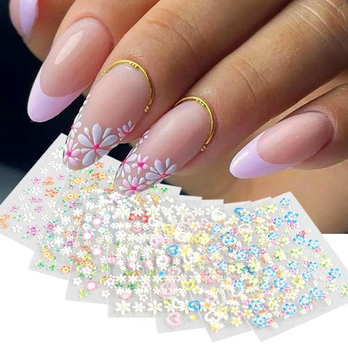 30Sheets Colorful Flower Nail Art Stickers Decals Floral Nail Art Supplies 3D Self-Adhesive Nail Decals Flower Daisy Rose Blossoms Designs Nail Sticker for Women Girls Manicure Decorations