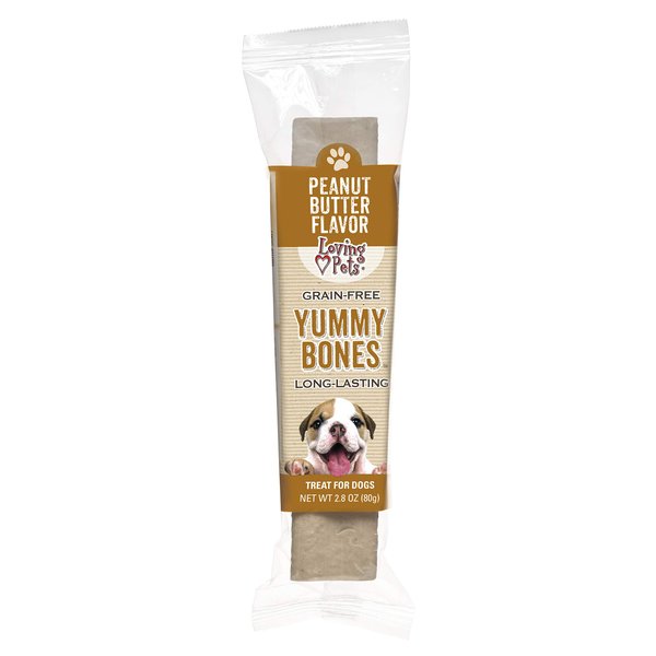 Loving Pets Yummy Bones - Peanut Butter Flavor Filled Bone Dog Treat, Box of 15 Single Wrapped Bones