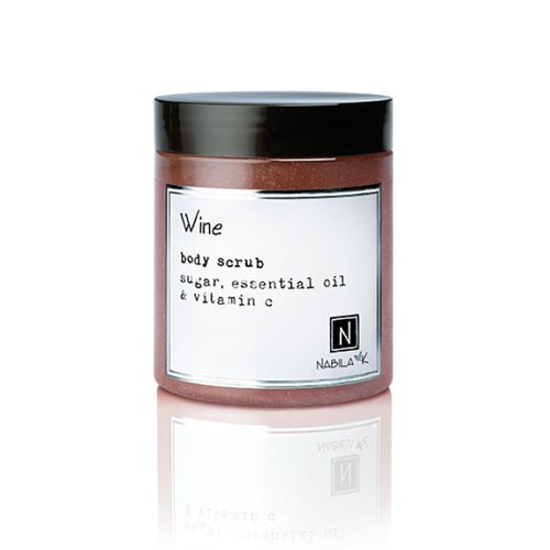 Wine Body Scrub Made in USA with Essential Oil and Vitamin C by Nabila K - Exfoliate and Moisturize for Smooth Skin - Luxury for Women & Men, 3 oz