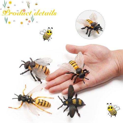 4 Pcs Bee Figurine Set Realistic Bee Figure Honeybee Figurines Bees Model Various Bees Model Fake Bees Animal Figures Insect Toy for Science Project Cake Topper