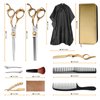 Hair Cutting Scissors Kit, Hair Scissors Professional Stainless Steel Haircut Scissors with Hair Shears, Thinning Shears, Haircut Accessories in Leather Case for Barber/Home 12PCS Gold Silver