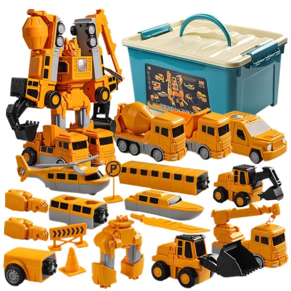 Magnetic Transform Engineering Car Assembled Toys with Storage Box, Toys for Toddlers 3-4 Magnetic Blocks for Kids Age 3-5 4-8 Outdoor Toddler Activities Toys (Engineering Series 35 Pieces)