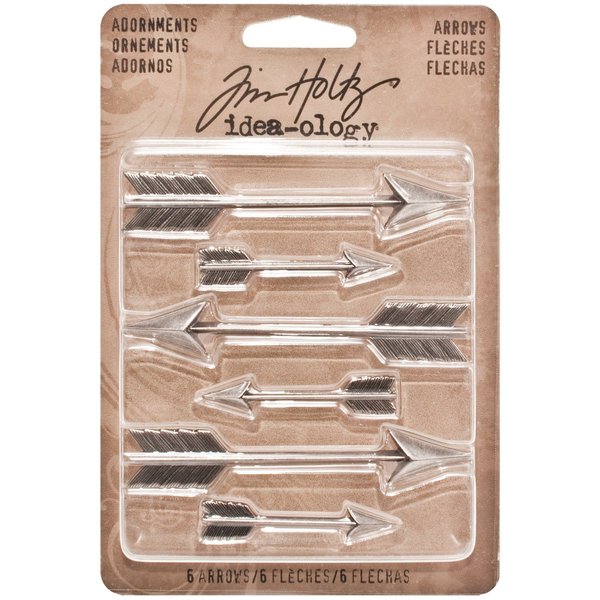 Tim Holtz Idea-ology Arrows Adornments, 6 Charms per Pack, Various Sizes, Antique Nickel Finish, TH93127