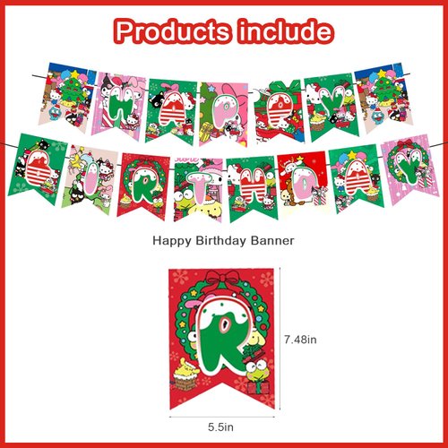 Christmas Birthday Party Supplies, Kawaii Theme Party Decorations Include Birthday Banner Cake Toppers Balloons for Girls and Boys Baby Show