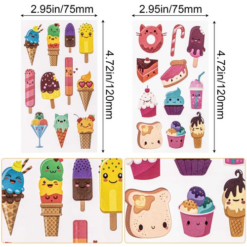 Nuorest 20 Sheet Cute Cake Ice Cream Tattoos Stickers, 292PCS Face Body Temporary Tattoos Girls, Colorful Candy Fake Tattoos for Women, Girls for Summer, Parties, Daily Use, Gifts