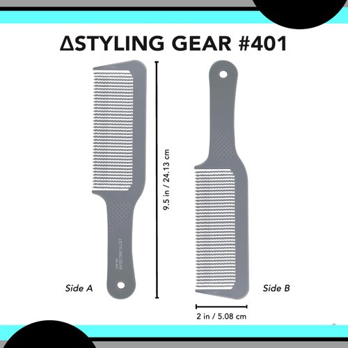 Styling Gear 401 Barber Comb Flattops Clipper Comb Hair Cutting Wavy Teeth Heat Resistant Bear Combs Flat Top Comb 1 Pc. (Gray)