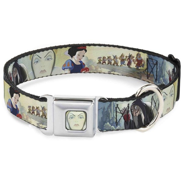 Dog Collar Seatbelt Buckle Snow White Dwarves Old Witch Evil Queen Scenes 15 to 26 Inches 1.0 Inch Wide, Multicolor
