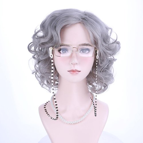 Edivd Kids Gray Grandma Granny Costume Wig Short Sliver Gray Side Part Wig for Girls Short Light Grey Curly Wavy Wig for Child 100 Days of School Heat Resistant Synthetic Wig with Wig Cap