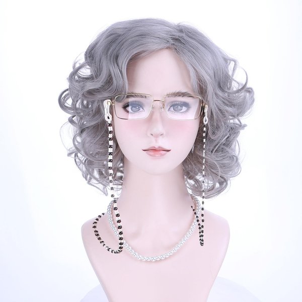 Edivd Kids Gray Grandma Granny Costume Wig Short Sliver Gray Side Part Wig for Girls Short Light Grey Curly Wavy Wig for Child 100 Days of School Heat Resistant Synthetic Wig with Wig Cap