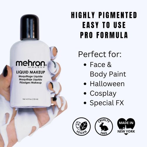 Mehron Makeup Liquid Makeup | Face Paint and Body Paint Perfect for Halloween, Cosplay I Air Brush Compatible Body Paint 4.5 oz (133 ml) (MOONLIGHT WHITE)