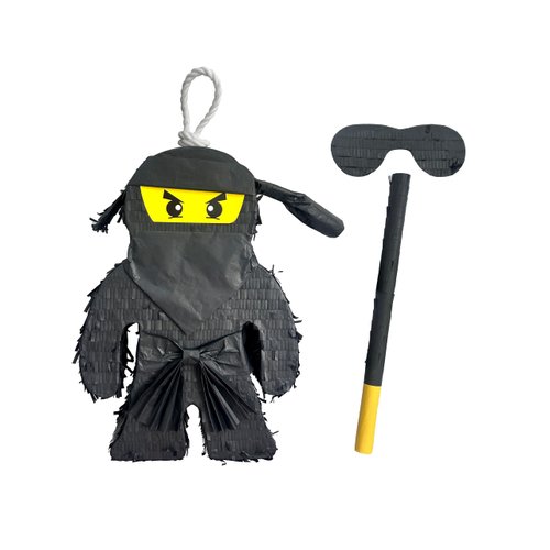 APINATA4U Black Ninja Pinata with Stick and Blindfold Ninja Themed Birthday Party Decoration Party Decor for Martial Arts Themed Events Kids Party Supplies Birthday Gift for Kids Ninja Party Favors