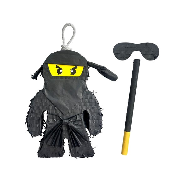 APINATA4U Black Ninja Pinata with Stick and Blindfold Ninja Themed Birthday Party Decoration Party Decor for Martial Arts Themed Events Kids Party Supplies Birthday Gift for Kids Ninja Party Favors