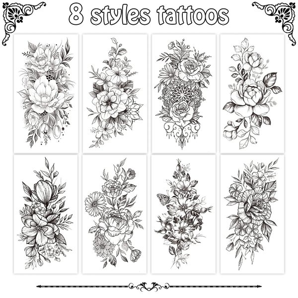Cerlaza Temporary Tattoos for Women Adult, Long Lasting Realistic Half Arm Sleeve Tattoos, Waterproof Fake Tattoos Women, Semi Permanent Sexy Flower Tattoos